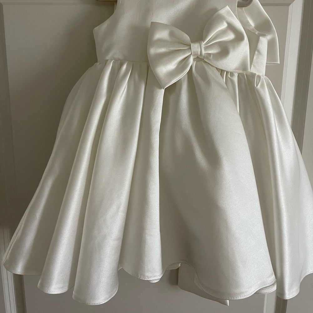 Toddler white satin bow dress